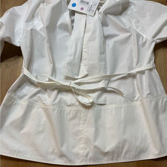 Proenza Schouler Pleated High Neck Blouse Small Cotton Poplin White Long Sleeve - Picture 16 of 16